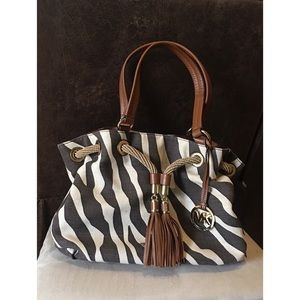 MK Zebra Print Tassel Tote Bag